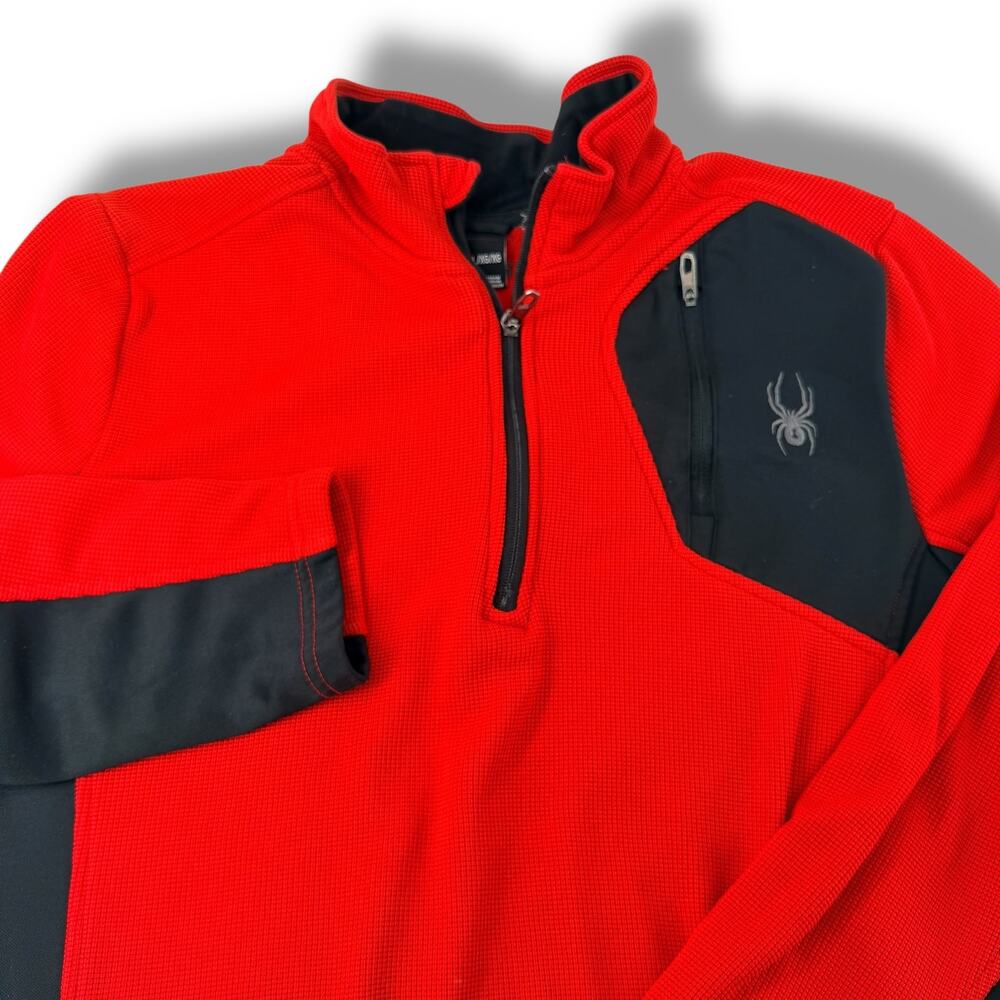 Spyder Mens XL Red Black Quarter Zip Pullover Waffle Knit Alpine Ski